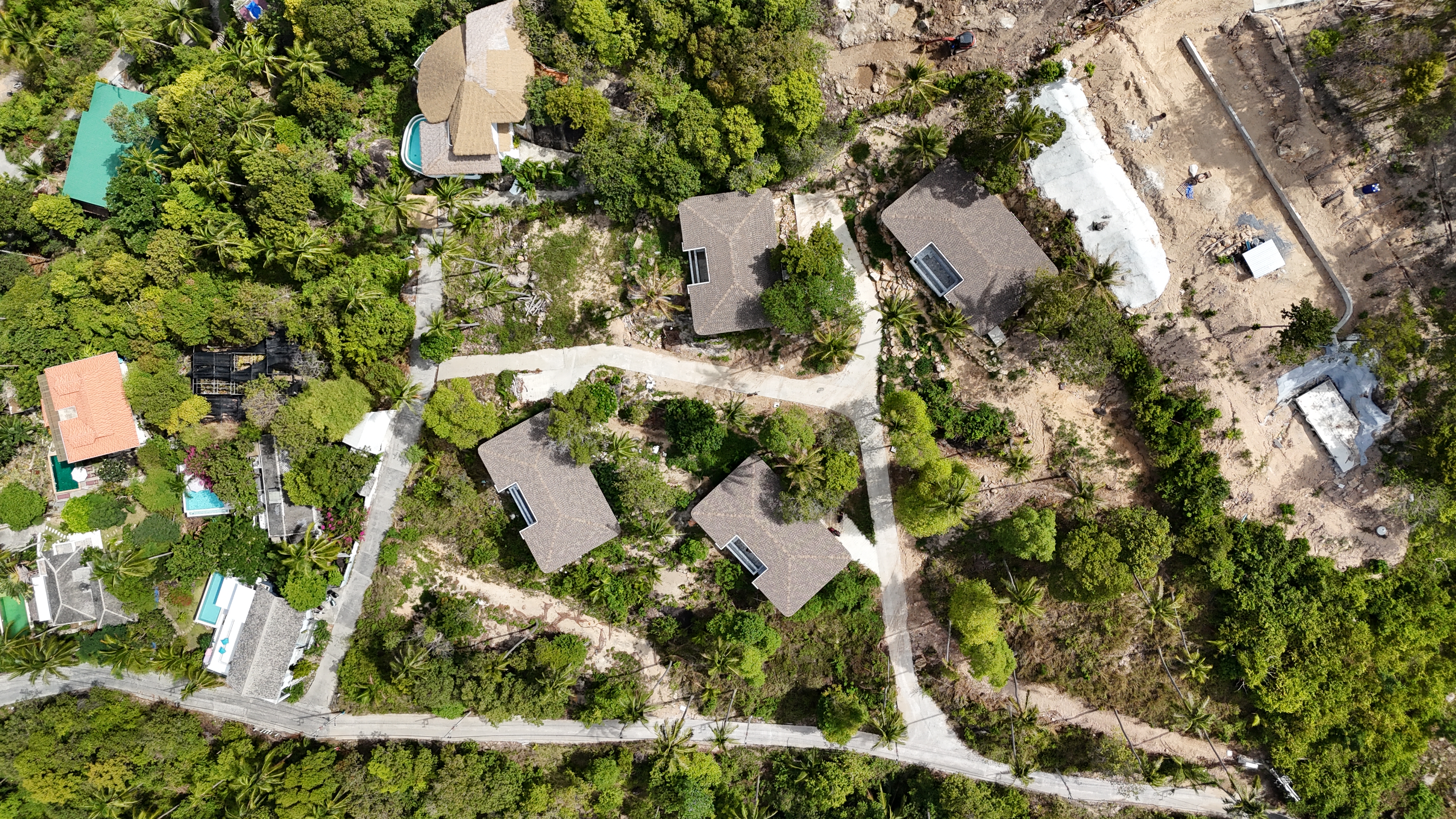 Aerial top-down view of Yama villa compound